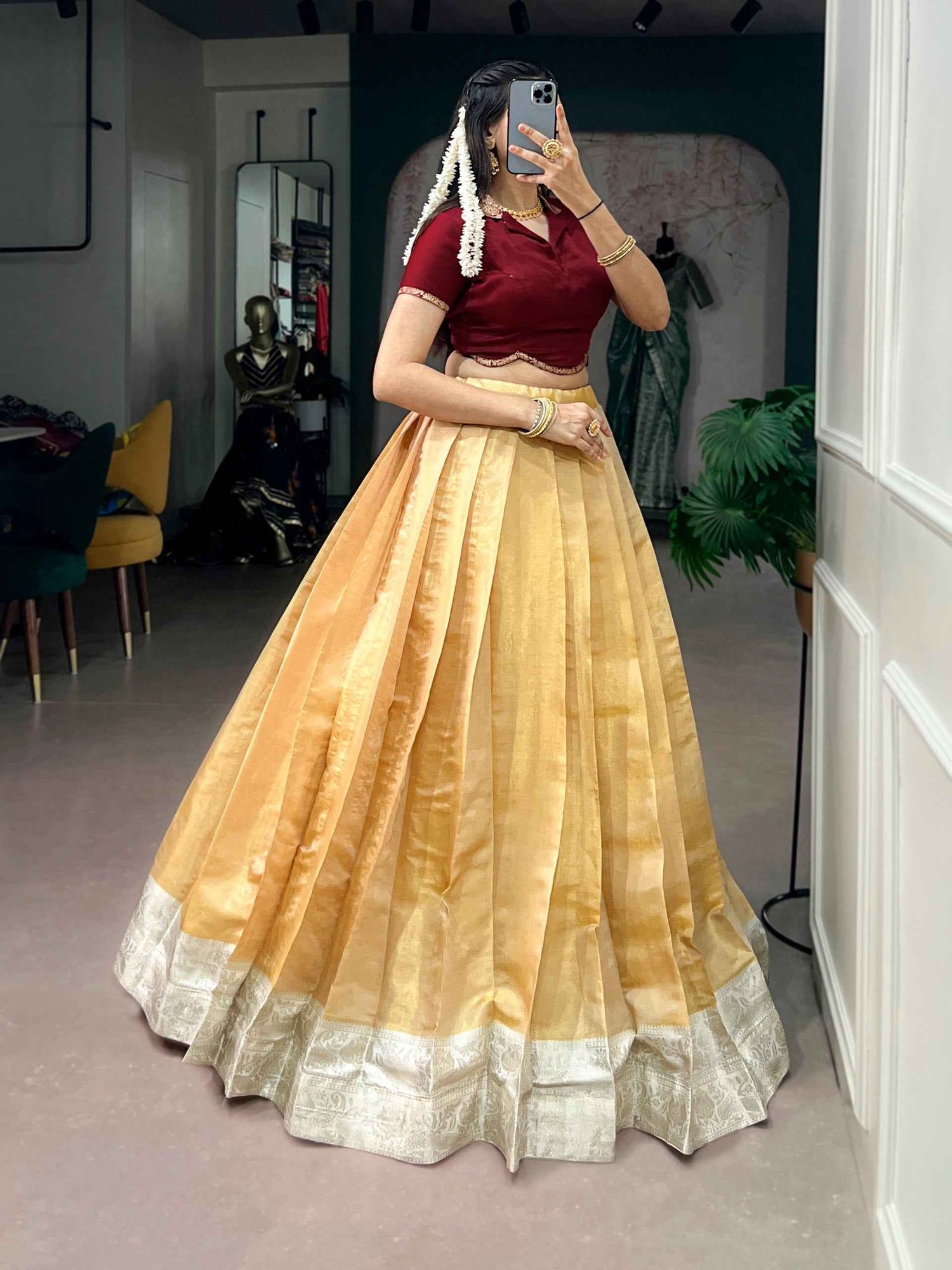 Mustard Pure Kanchipuram Silk With Zari Weaving Work Paithani Lehenga Choli