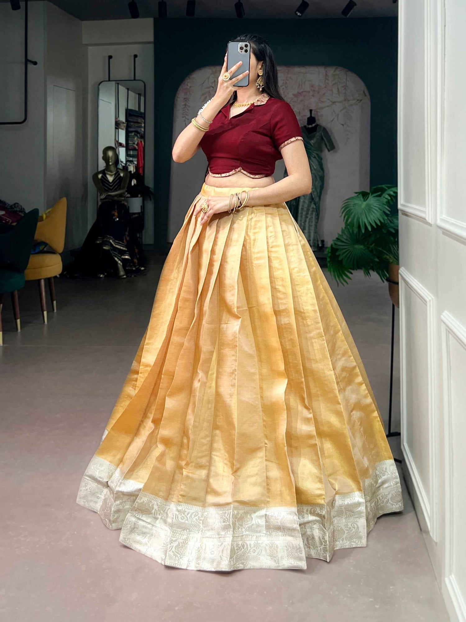 Mustard Pure Kanchipuram Silk With Zari Weaving Work Paithani Lehenga Choli