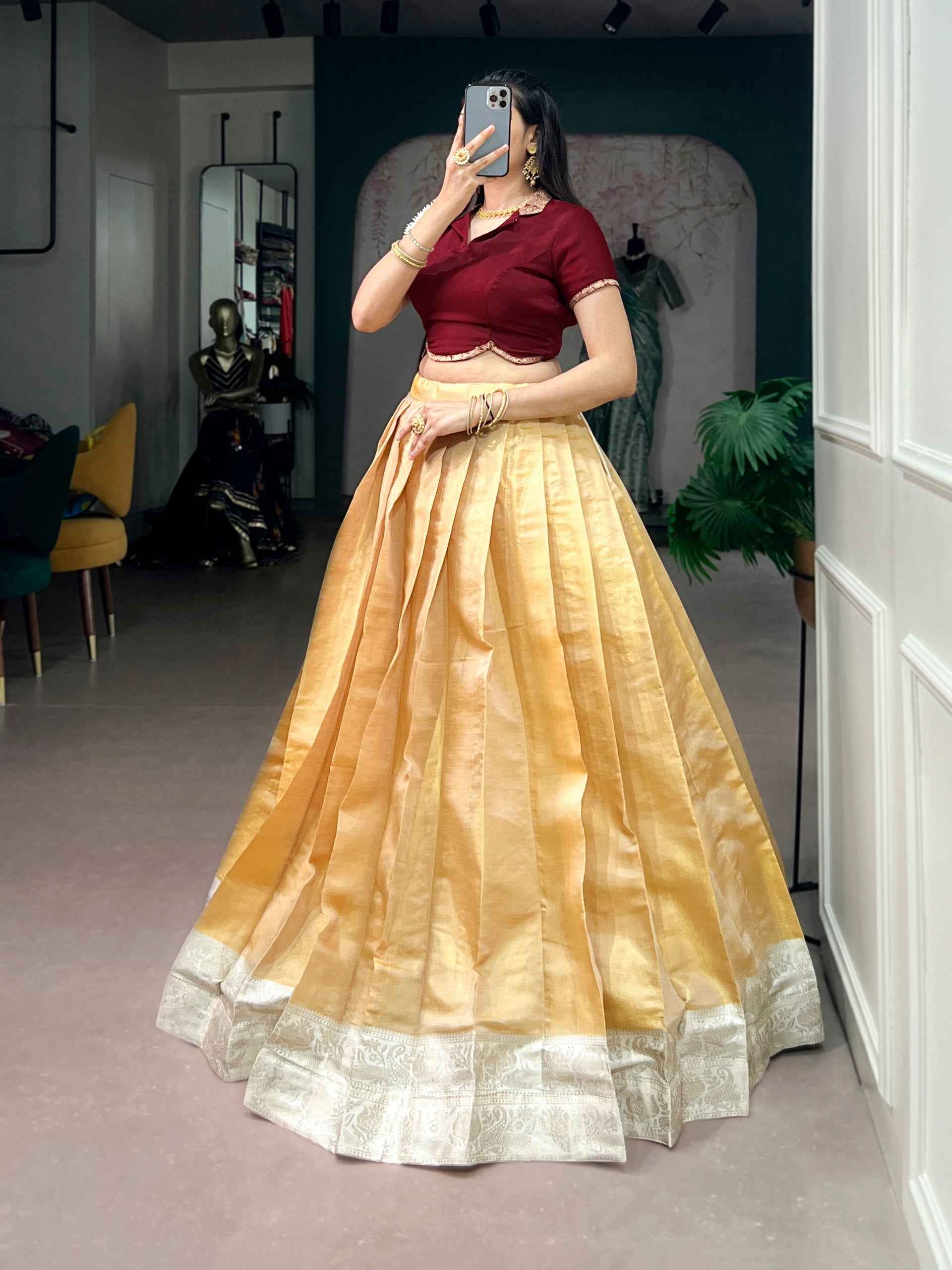 Mustard Pure Kanchipuram Silk With Zari Weaving Work Paithani Lehenga Choli