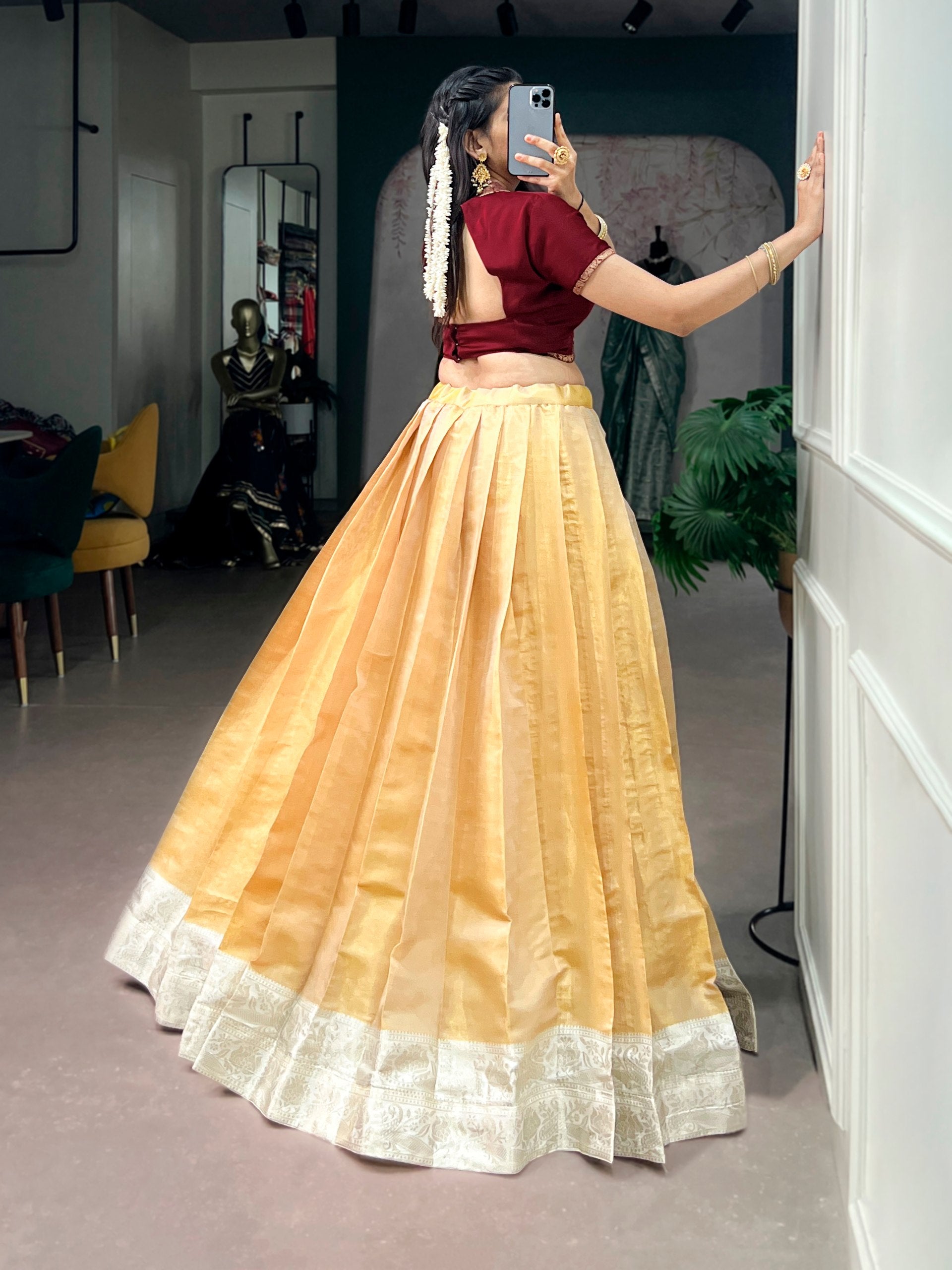 Mustard Pure Kanchipuram Silk With Zari Weaving Work Paithani Lehenga Choli