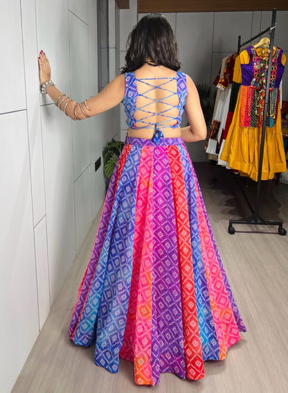 Multi Pure Reyon Cotton Multi Color Kali Frilled Navratri Lehenga Choli