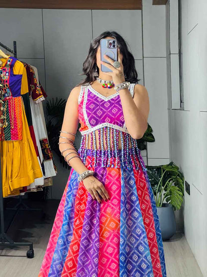 Multi Pure Reyon Cotton Multi Color Kali Frilled Navratri Lehenga Choli
