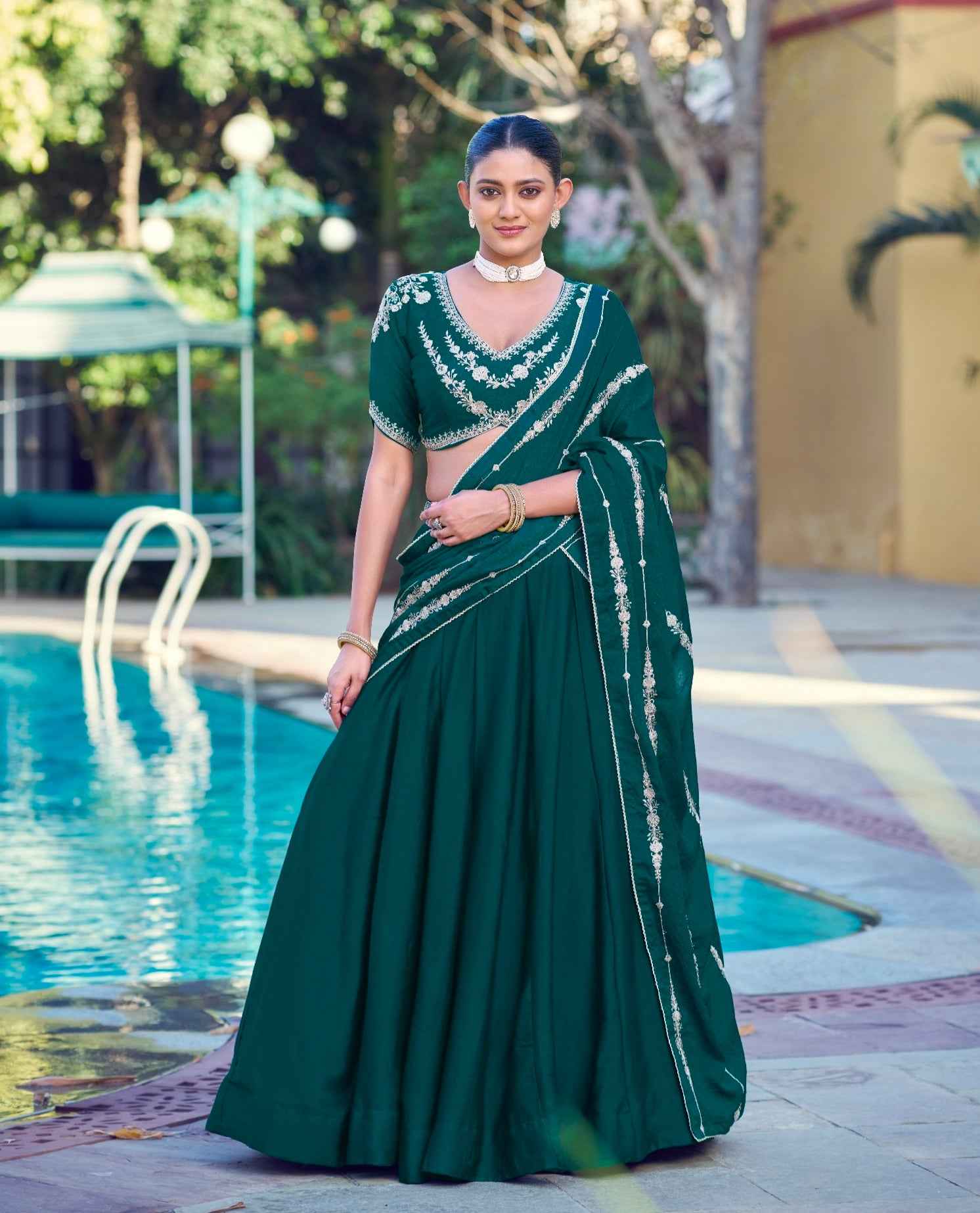 Green Pure Soft Jacquard Silk Zari Woven Zari Lehenga Choli