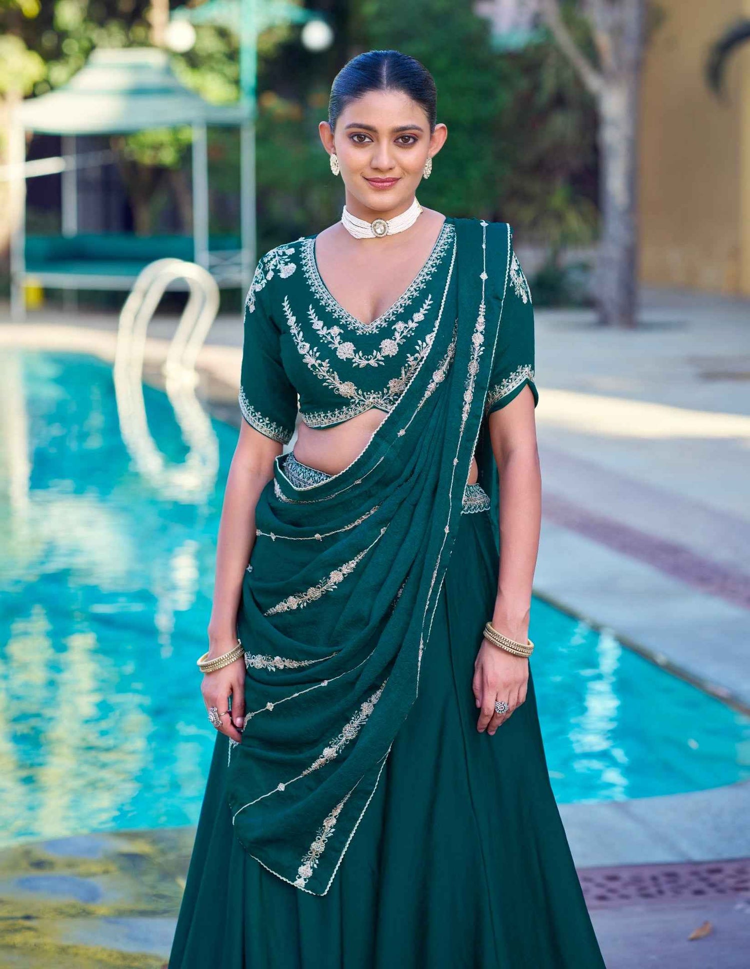 Green Pure Soft Jacquard Silk Zari Woven Zari Lehenga Choli