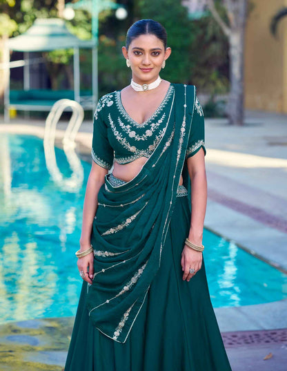 Green Pure Soft Jacquard Silk Zari Woven Zari Lehenga Choli