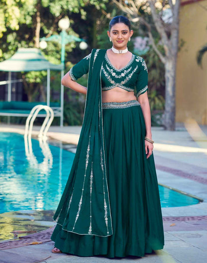 Green Pure Soft Jacquard Silk Zari Woven Zari Lehenga Choli