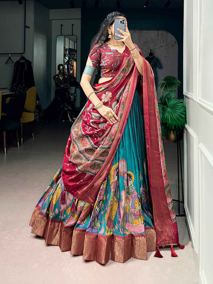 Rama Pure Dola Silk Kalamkari Printed Navratri Lehenga Choli