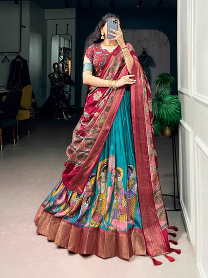 Rama Pure Dola Silk Kalamkari Printed Navratri Lehenga Choli