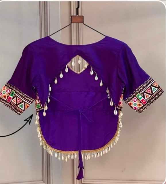 Purple Pure Roman Silk Kutchi Gamthi Embroidered Work Navratri Blouse