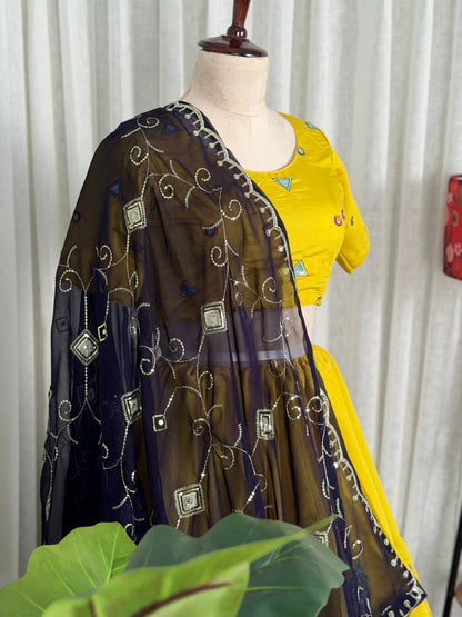 Yellow Pure Roman silk Embroidery sequin Work Navratri Lehenga Choli