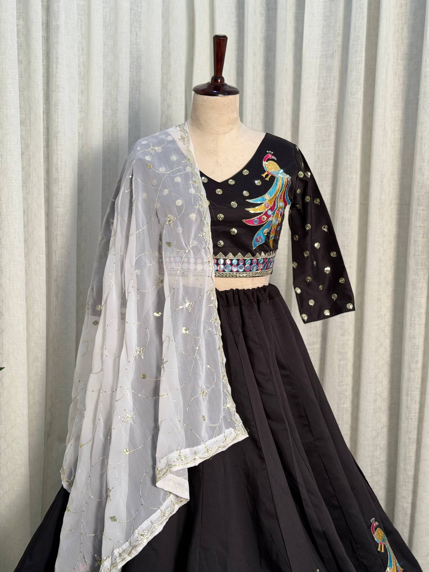Black Pure Roman silk Embroidery sequin Work Navratri Lehenga Choli