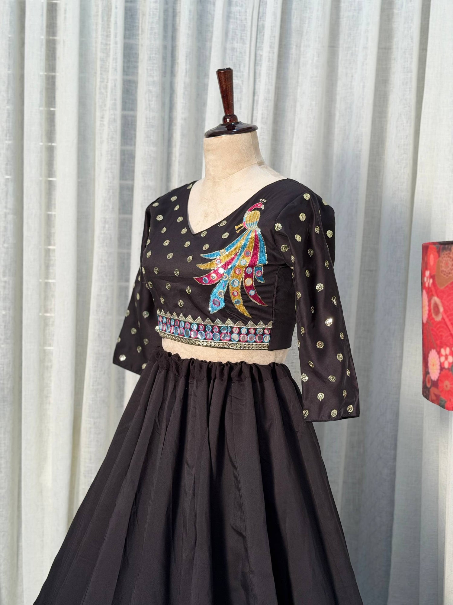 Black Pure Roman silk Embroidery sequin Work Navratri Lehenga Choli