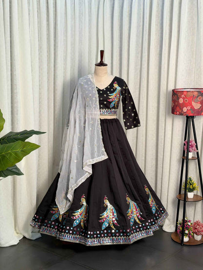 Black Pure Roman silk Embroidery sequin Work Navratri Lehenga Choli