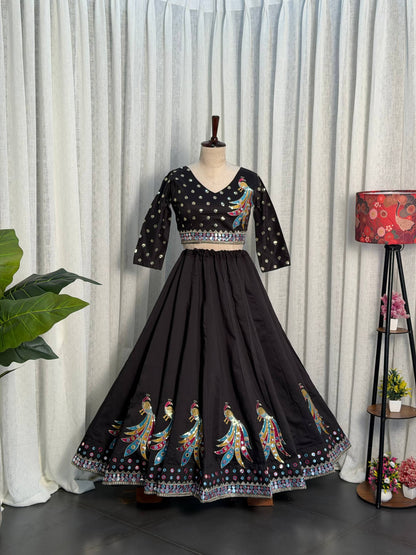 Black Pure Roman silk Embroidery sequin Work Navratri Lehenga Choli