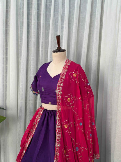 Purple Pure Roman silk Embroidery sequin Work Navratri Lehenga Choli
