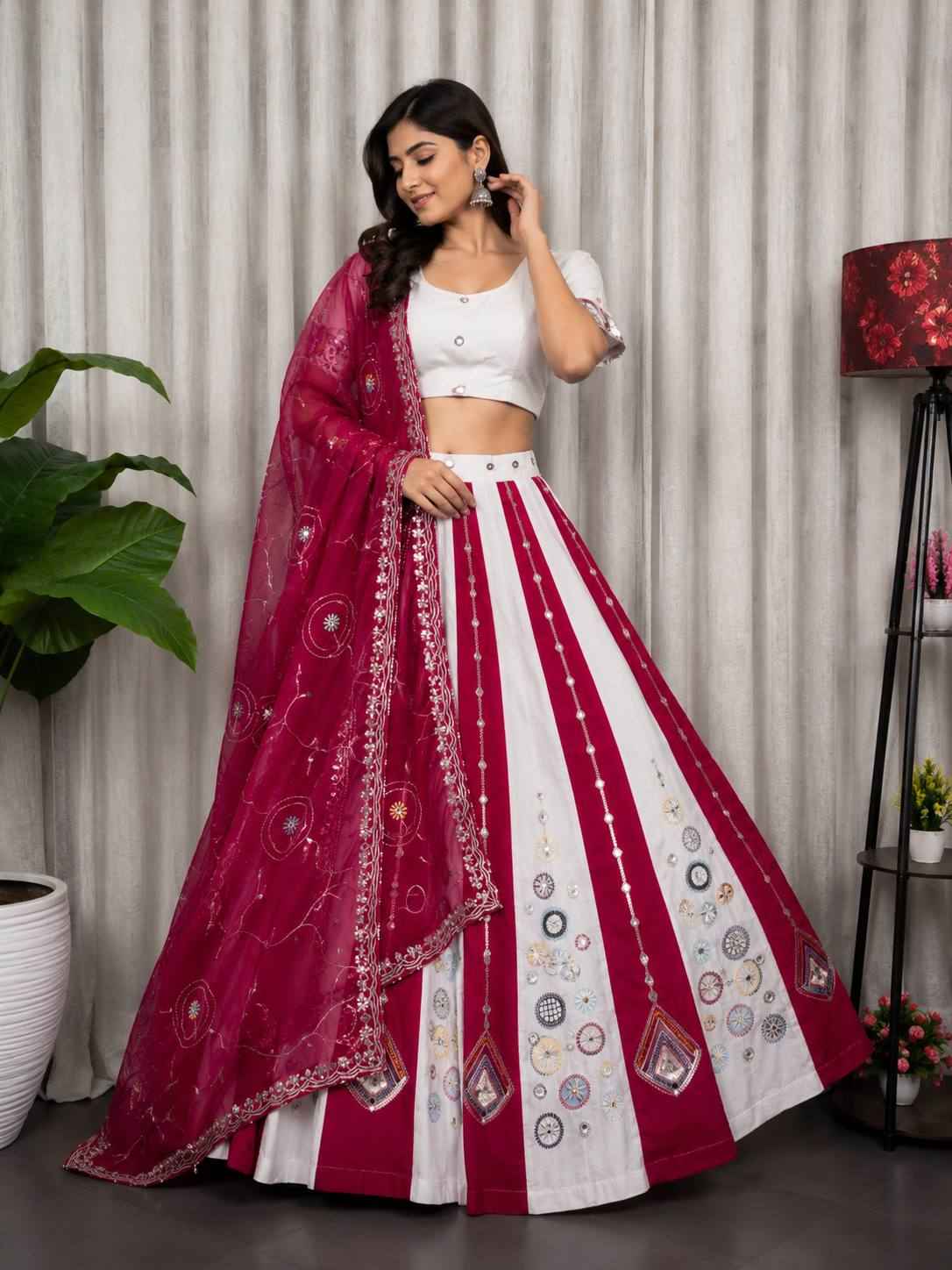 Multi Pure Roman silk Embroidery sequin Work Navratri Lehenga Choli