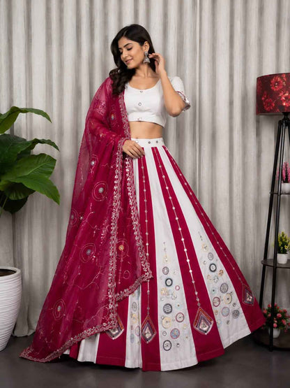 Multi Pure Roman silk Embroidery sequin Work Navratri Lehenga Choli