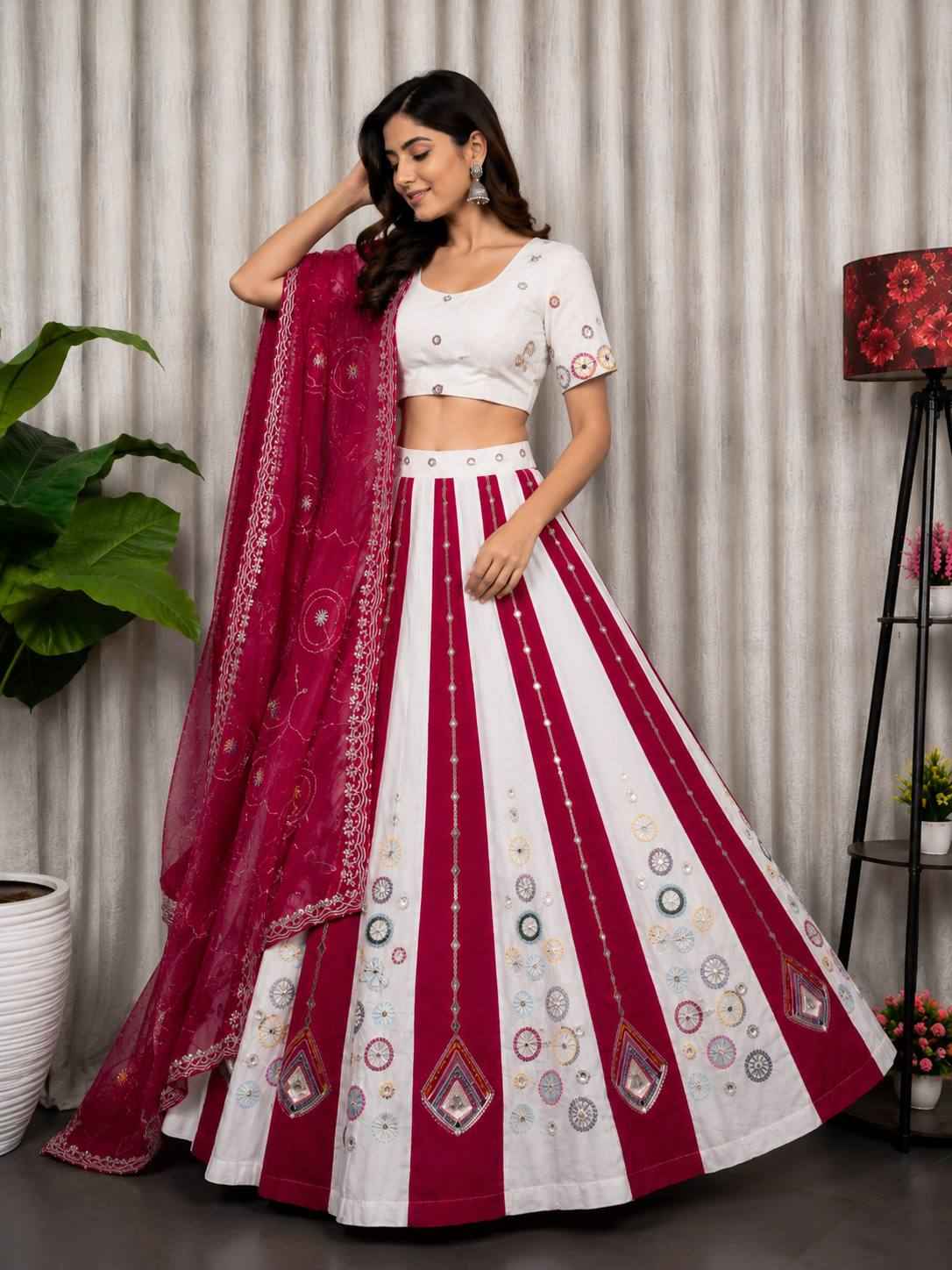 Multi Pure Roman silk Embroidery sequin Work Navratri Lehenga Choli