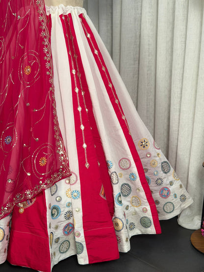 Multi Pure Roman silk Embroidery sequin Work Navratri Lehenga Choli