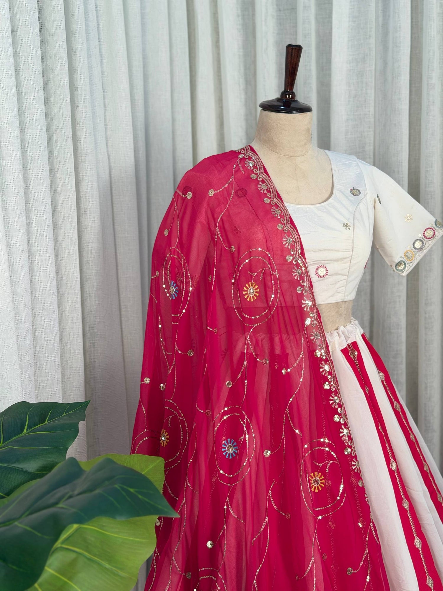 Multi Pure Roman silk Embroidery sequin Work Navratri Lehenga Choli