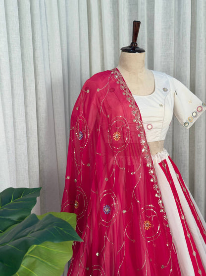 Multi Pure Roman silk Embroidery sequin Work Navratri Lehenga Choli