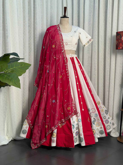 Multi Pure Roman silk Embroidery sequin Work Navratri Lehenga Choli