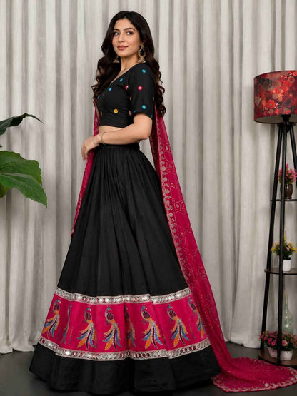 Black Pure Bluming Vichitra Silk Embroidery sequin Work Navratri Lehenga Choli