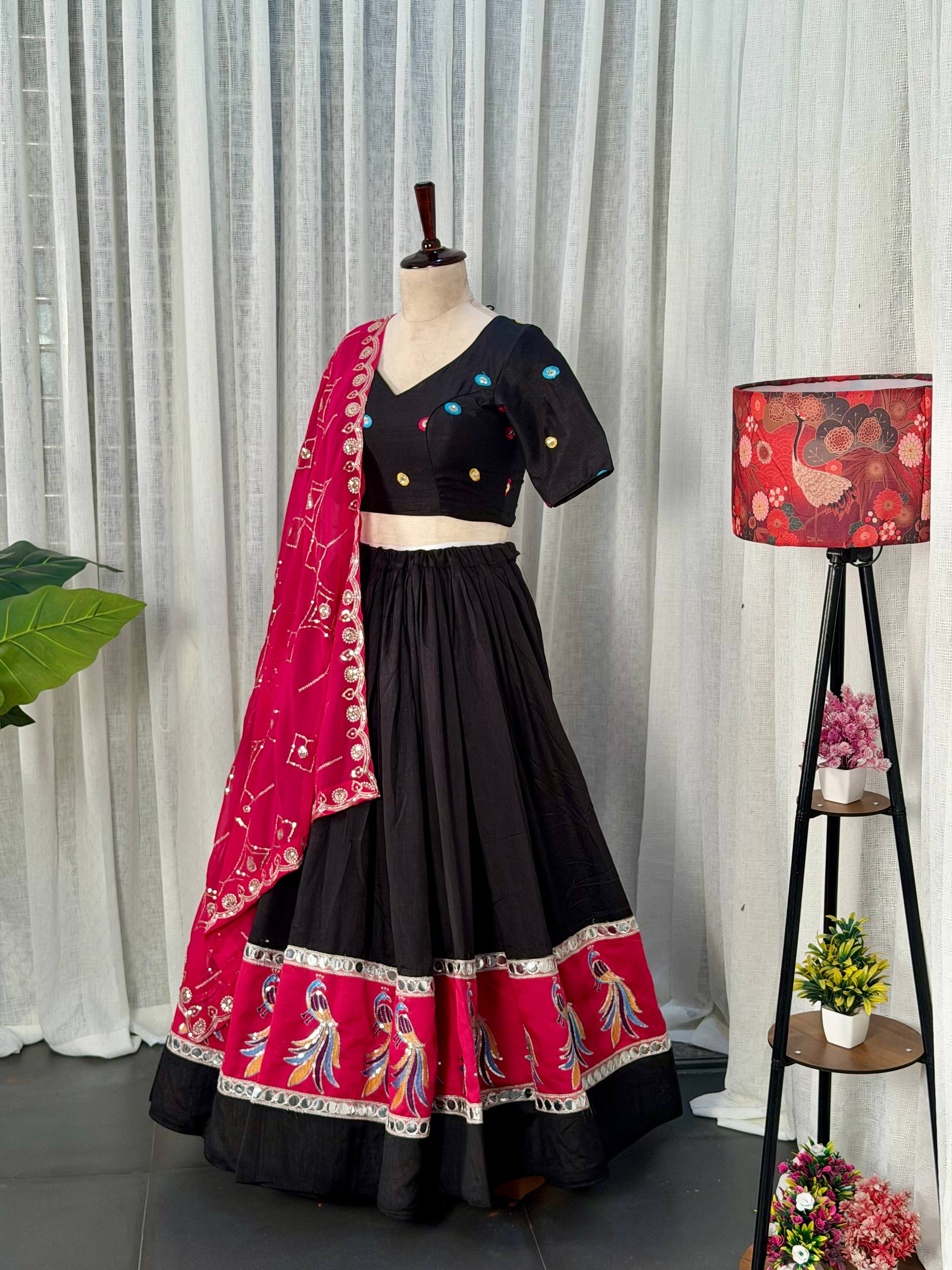 Black Pure Bluming Vichitra Silk Embroidery sequin Work Navratri Lehenga Choli