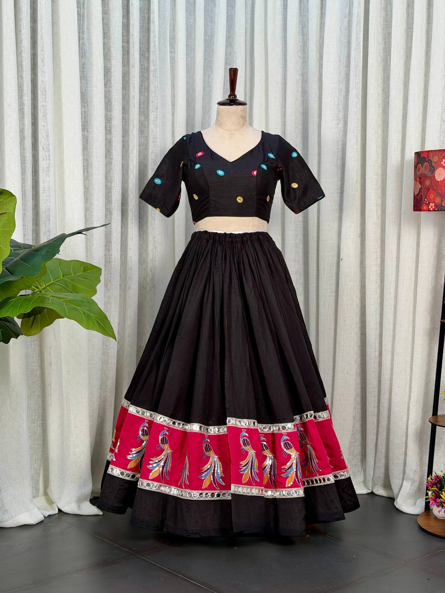 Black Pure Bluming Vichitra Silk Embroidery sequin Work Navratri Lehenga Choli