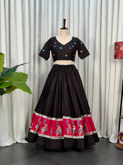 Black Pure Bluming Vichitra Silk Embroidery sequin Work Navratri Lehenga Choli