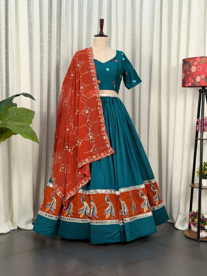 Rama Pure Bluming Vichitra Silk Embroidery sequin Work Navratri Lehenga Choli