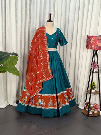 Rama Pure Bluming Vichitra Silk Embroidery sequin Work Navratri Lehenga Choli