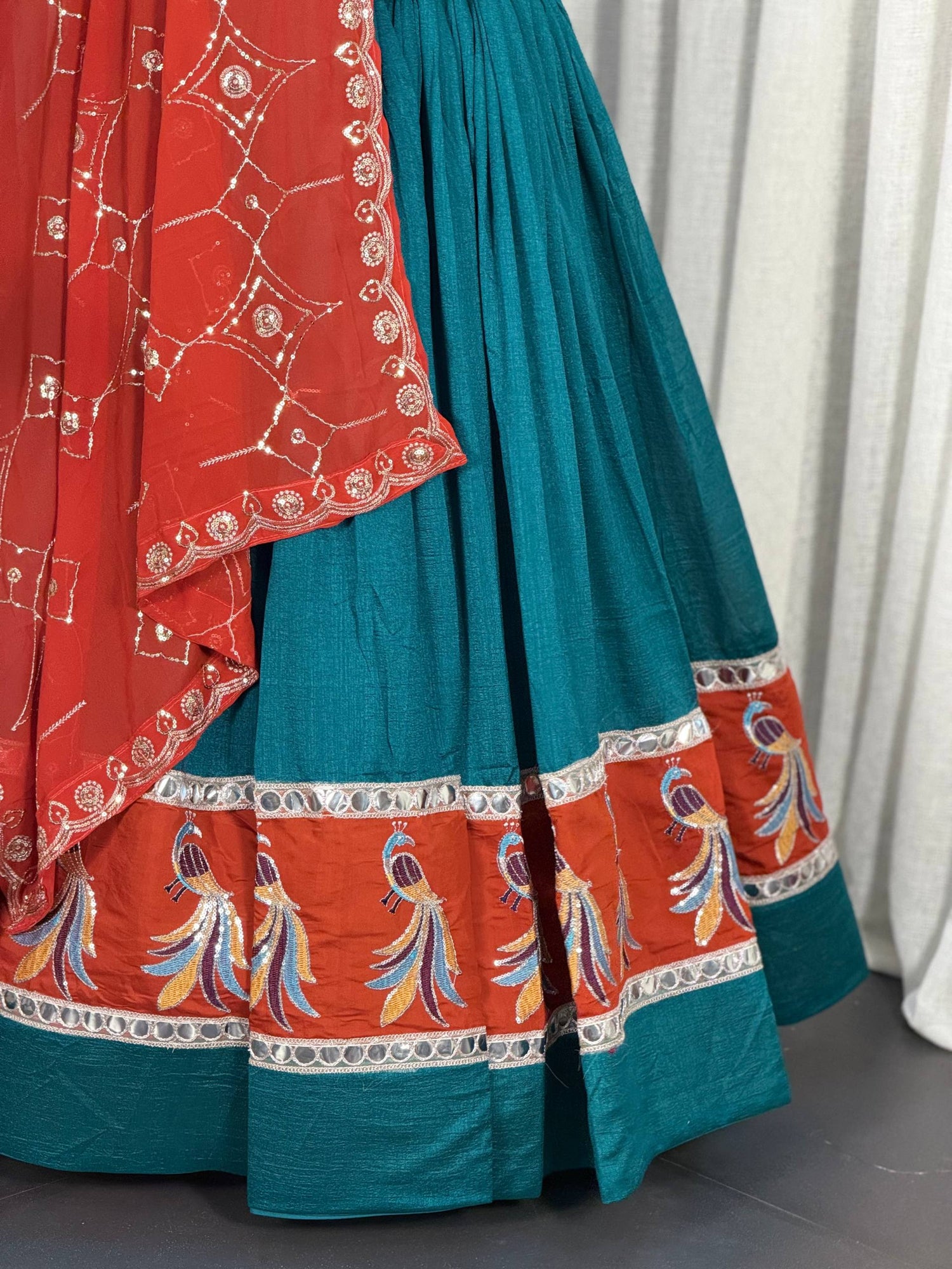 Rama Pure Bluming Vichitra Silk Embroidery sequin Work Navratri Lehenga Choli