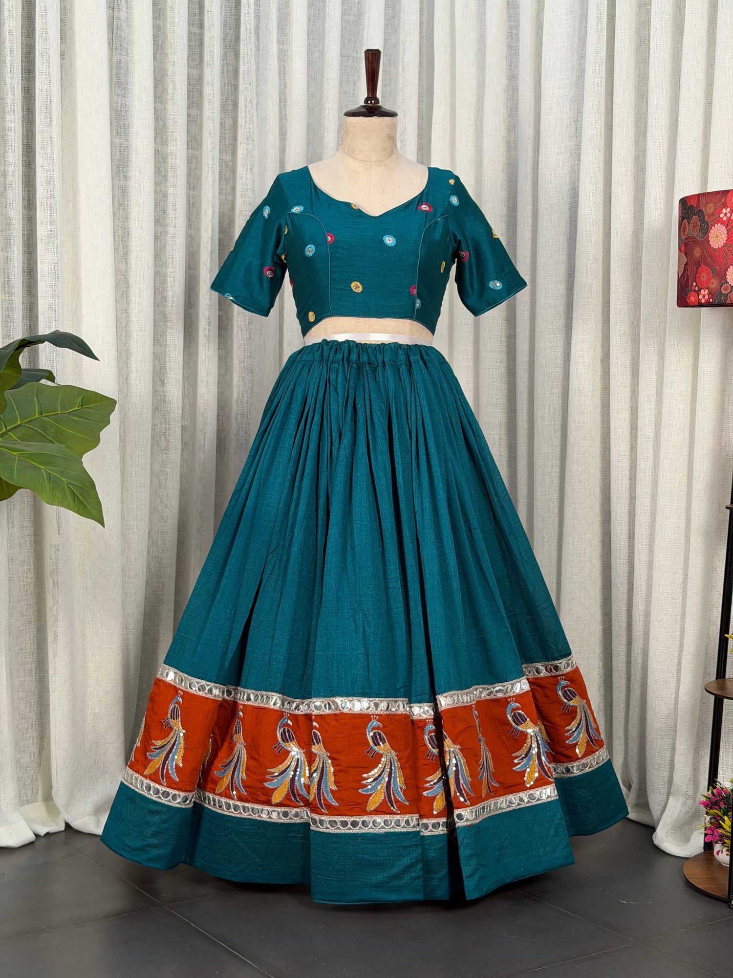 Rama Pure Bluming Vichitra Silk Embroidery sequin Work Navratri Lehenga Choli