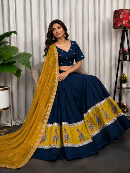 Navy Blue Pure Bluming Vichitra Silk Embroidery sequin Work Navratri Lehenga Choli