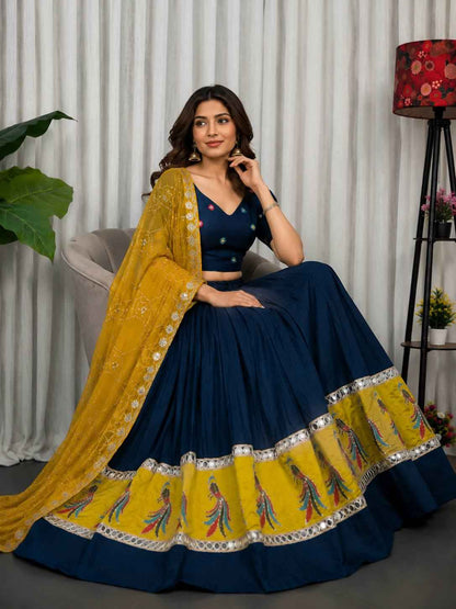 Navy Blue Pure Bluming Vichitra Silk Embroidery sequin Work Navratri Lehenga Choli