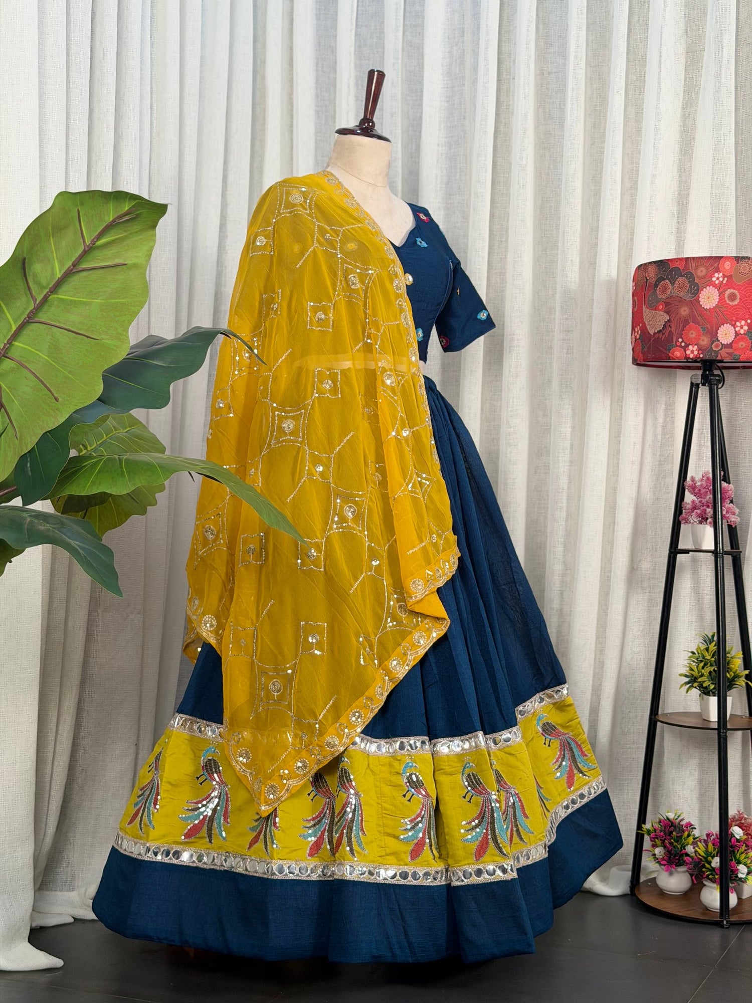 Navy Blue Pure Bluming Vichitra Silk Embroidery sequin Work Navratri Lehenga Choli