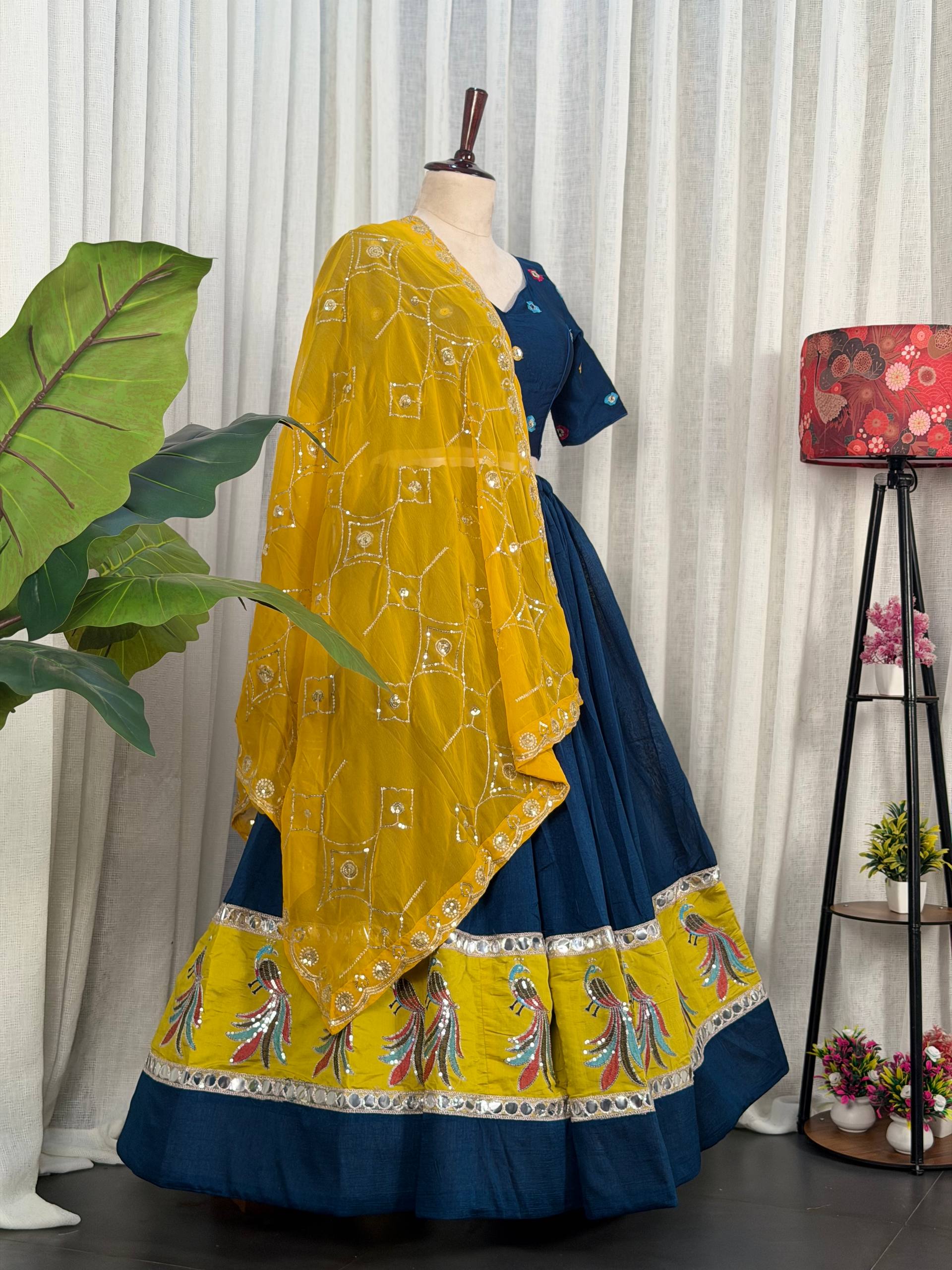 Navy Blue Pure Bluming Vichitra Silk Embroidery sequin Work Navratri Lehenga Choli
