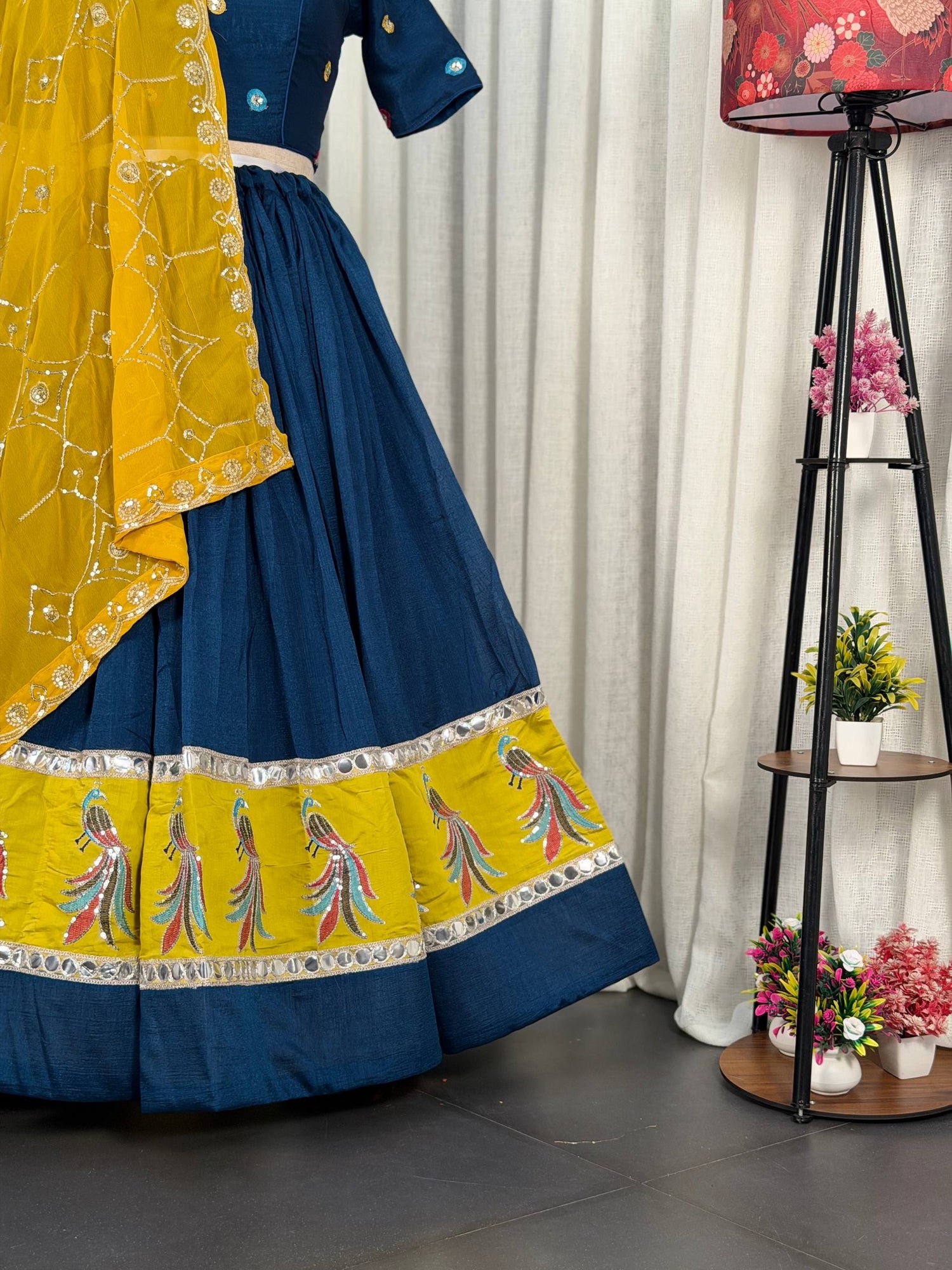 Navy Blue Pure Bluming Vichitra Silk Embroidery sequin Work Navratri Lehenga Choli