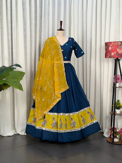 Navy Blue Pure Bluming Vichitra Silk Embroidery sequin Work Navratri Lehenga Choli