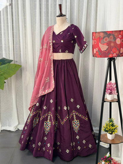 Wine Pure Bluming Vichitra Silk Embroidery sequin Work Navratri Lehenga Choli
