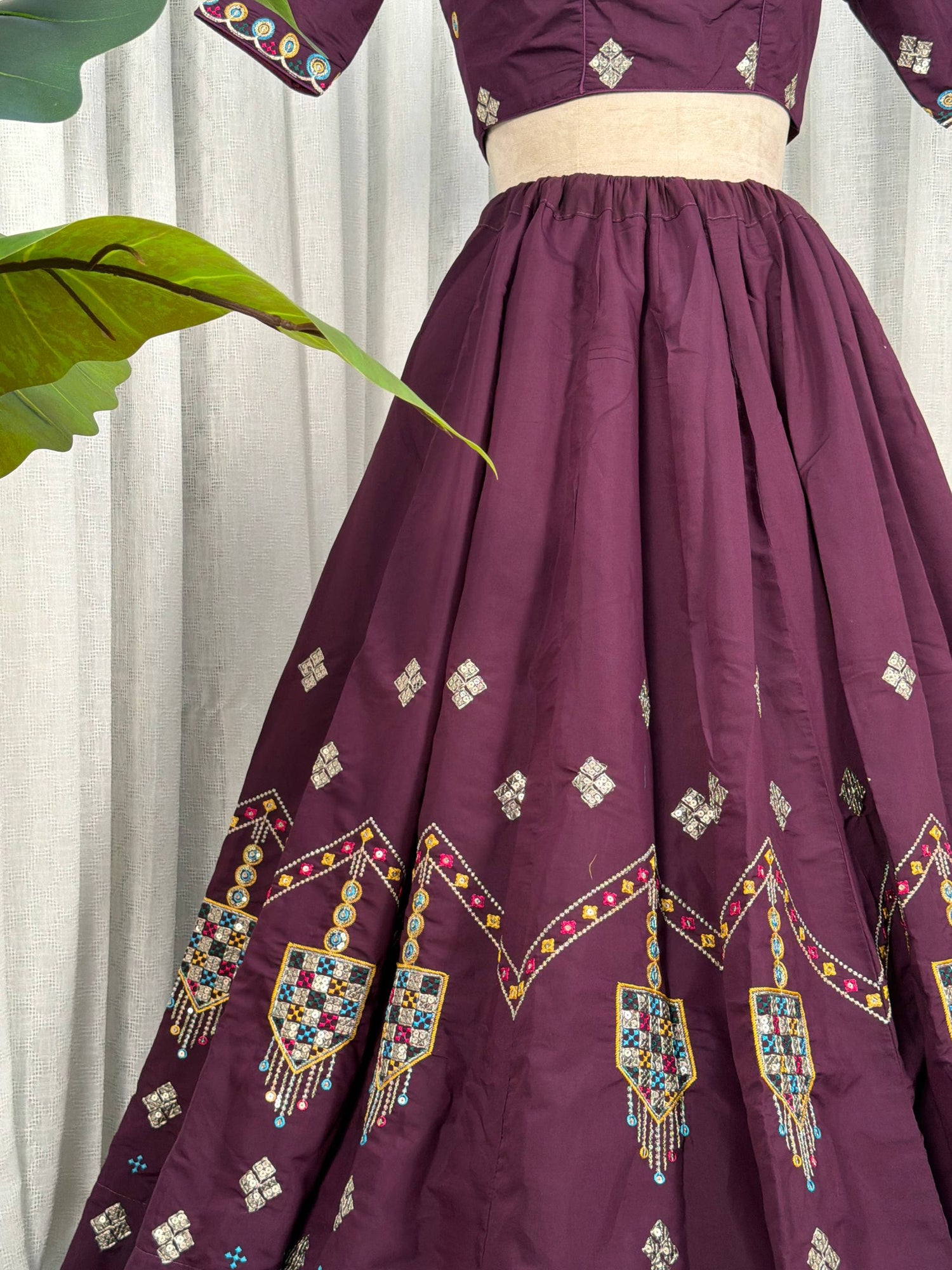 Wine Pure Bluming Vichitra Silk Embroidery sequin Work Navratri Lehenga Choli