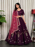 Wine Pure Bluming Vichitra Silk Embroidery sequin Work Navratri Lehenga Choli