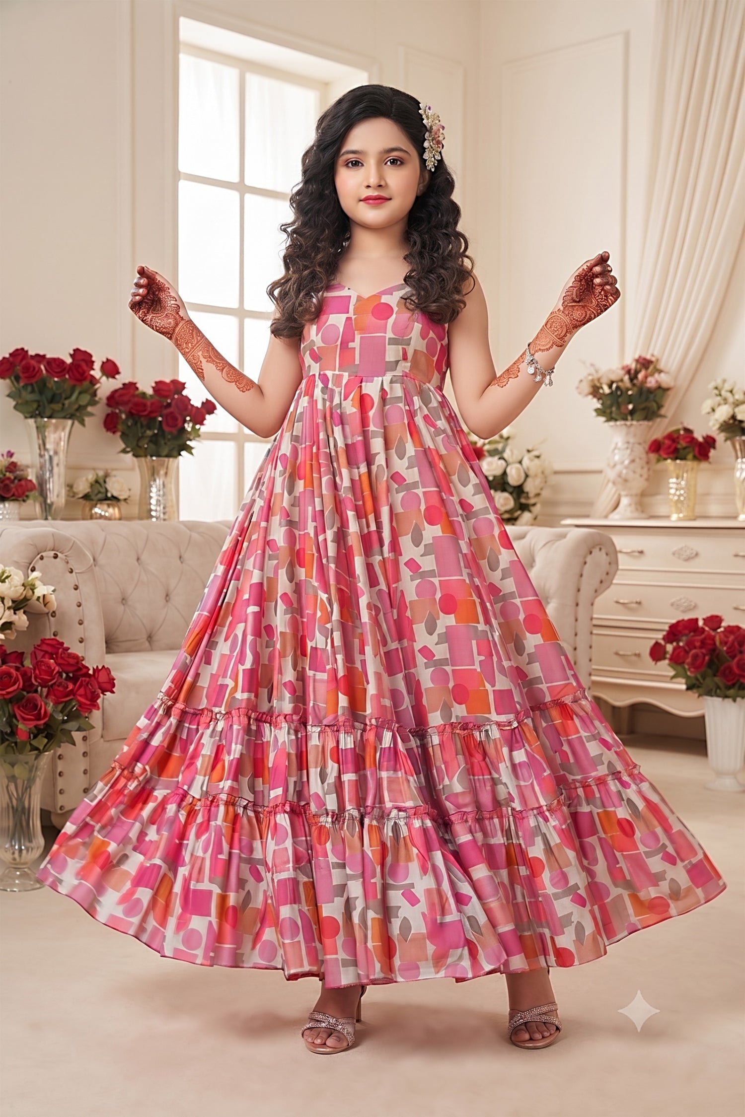 Pink Heavy Rayon Cotton Heavy Digital Printed Kid&