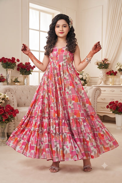 Pink Heavy Rayon Cotton Heavy Digital Printed Kid&
