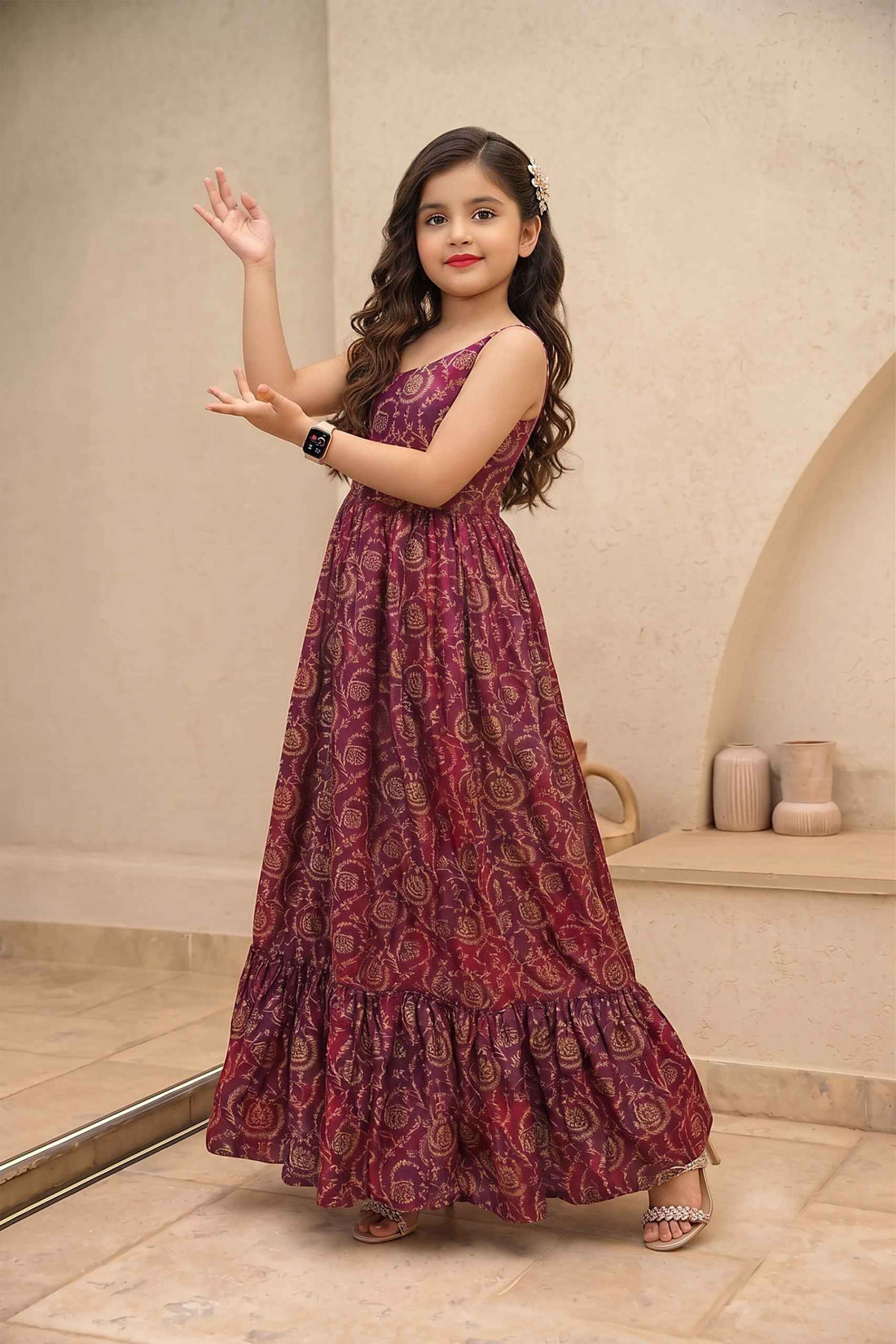 Maroon Heavy Rayon Cotton Heavy Digital Printed Kid&