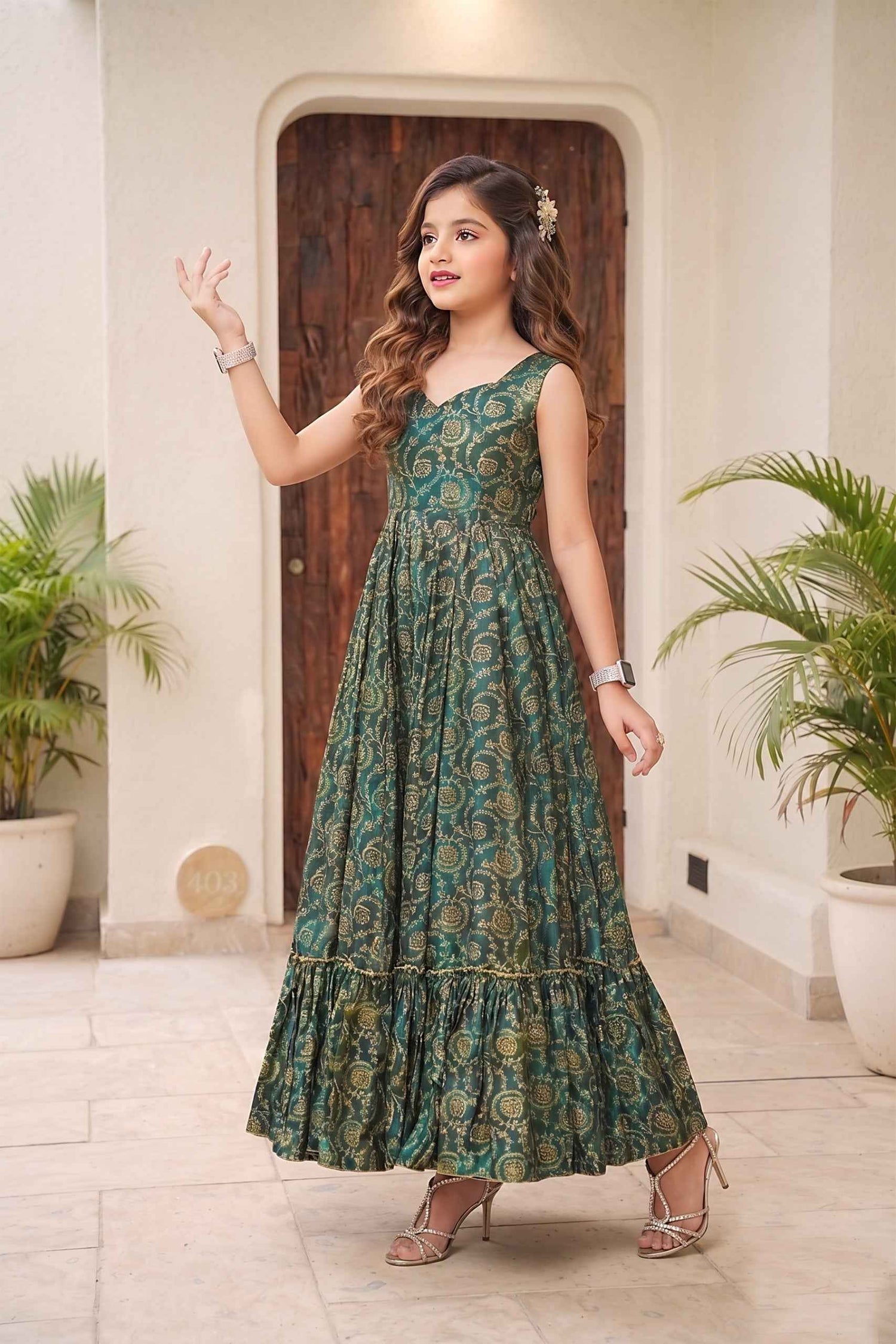 Green Heavy Rayon Cotton Heavy Digital Printed Kid&