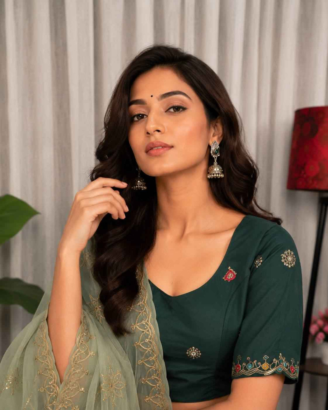 Green Pure Bluming Vichitra Silk Embroidery sequin Work Navratri Lehenga Choli