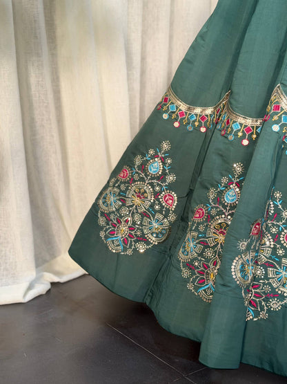 Green Pure Bluming Vichitra Silk Embroidery sequin Work Navratri Lehenga Choli