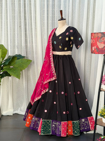 Black Pure Bluming Vichitra Silk Embroidery sequin Work Navratri Lehenga Choli